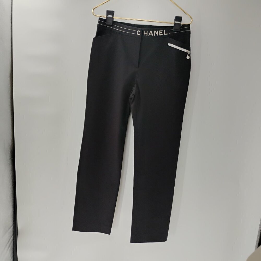 black womens dress pants straight‎ cut chanel brand sz10 with silver thread - Picture 11 of 13